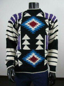 NWT Mens Mcgregor Large PO Vintage Retro Native Holiday Print Sweater - Black メンズ