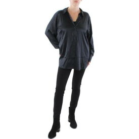H&M Womens Black Satin Long Sleeve Solid Button-Down Top Shirt XL レディース