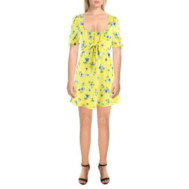 ゲス Guess Womens Yellow Floral Print Short Puff Sleeve Mini Dress 0 レディース