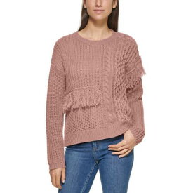 カルバンクライン Calvin Klein Womens Pink Open Stitch Fringe Crewneck Sweater Top XL レディース