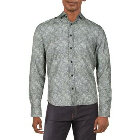 ケネスコール Kenneth Cole Mens B/W Printed Collared Long Sleeve Button-Down Shirt S メンズ