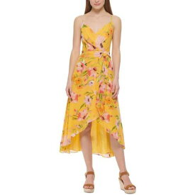 ヴィンス Vince Camuto Womens Yellow Floral V-Neck Fit & Flare Dress Petites 0P レディース