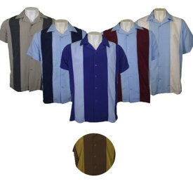 Maximos Men's T-Shirt Button Up Retro Classic Two Tone Bowling Shirt メンズ