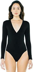 American Apparel Womens Cotton Spandex Long Sleeve Cross V Bodysuit Black-Medium レディース