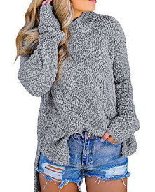 Imily Bela Womens Fuzzy Knitted Sweater Sherpa Fleece Side Slit Full Sleeve レディース