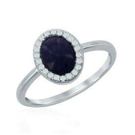Classic Sterling Silver Oval Navy Blue Lapis Stone with CZ Border Ring ユニセックス