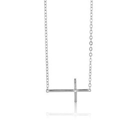 Classic Women's Necklace Sterling Silver Sideways Cross Single Cubic Zirconia レディース