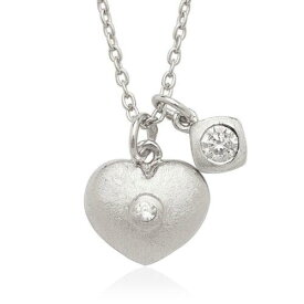 Classic Sterling Silver Small CZ with Heart Double Pendant Children's Necklace ユニセックス