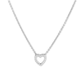 Classic Women's Necklace Sterling Silver Tiny Open Cubic Zirconia Heart 16 inch レディース