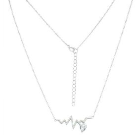 Classic Sterling Silver CZ Heartbeat with Dangling Heart CZ Necklace ユニセックス