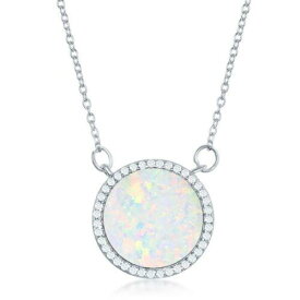 Classic Sterling Silver White Inlay Opal Circle with CZ Border Necklace ユニセックス
