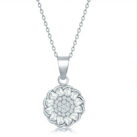 Classic Women's Necklace Sterling Silver Center and Baguette CZ Border Flower レディース