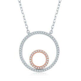 Classic Sterling Silver TT Double Open Circle with CZ Border Necklace ユニセックス