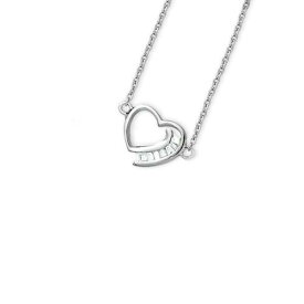 Classic Sterling Silver Thin Heart with CZ Baguettes Necklace ユニセックス