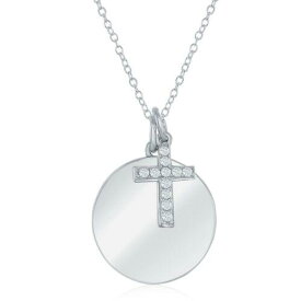 Classic Sterling Silver Round Engravable Disc with CZ Cross Necklace ユニセックス