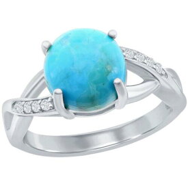 Classic Women's Ring Silver Turquoise and White CZ Open Shank Size 7 W-2737-7 レディース