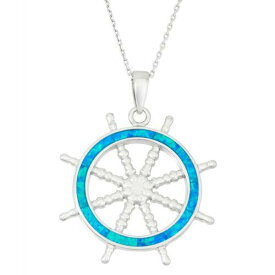 Classic Sterling Silver Blue Inlay Opal Ships Wheel Pendant ユニセックス