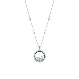 Classic Sterling Silver CZ Floating Heart & Round CZ's in a Disc Necklace ユニセックス