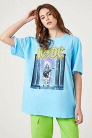 AC/DC Women's Oversized Relaxed Boyfriend Fit Distressed Tee T-Shirt レディース