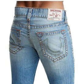 True Religion Men's Big T Old Multi Slim Distressed Jeans w/ Rips in Ocean Tide メンズ