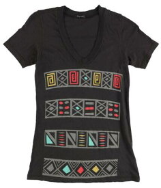 dirty violet Womens Aztec Pattern Graphic T-Shirt Black Small レディース