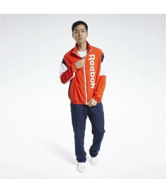 リーボック Reebok Mens Woven Linear Logo Track Jacket Orange Medium メンズ