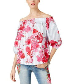 I-N-C Womens Tropical Off the Shoulder Blouse Pink Large レディース