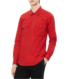 カルバンクライン Calvin Klein Mens Twill Button Up Shirt Red Large メンズ