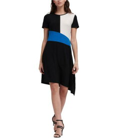 ディーケーエヌワイ DKNY Womens Colorblock Asymmetrical Dress Black X-Small レディース