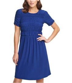 ディーケーエヌワイ DKNY Womens Ruched A-line Dress Blue Medium レディース