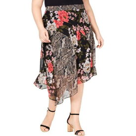 INC Womens Black Floral Snake Print Asymmetric Midi Skirt Plus 16W レディース