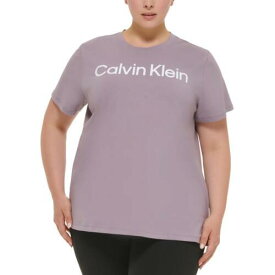 カルバンクライン Calvin Klein Womens Logo Crewneck Workout Shirts & Tops Athletic Plus レディース