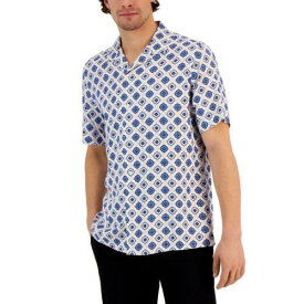 And Now This Mens Silk Blend Medallion Short Sleeve Button-Down Shirt メンズ