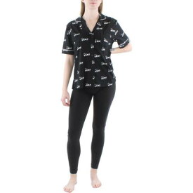 ディーケーエヌワイ DKNY Womens B/W Button Front Short Sleeve Sleep Shirt Loungewear S レディース