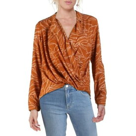 ラッシュ Lush Womens Orange Printed Notch Collar Blouse Wrap Top Shirt S レディース
