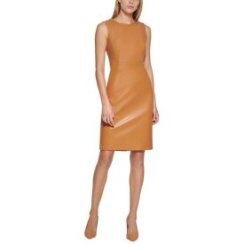 カルバンクライン Calvin Klein Womens Brown Faux Leather Knee-Length Sheath Dress 12 レディース