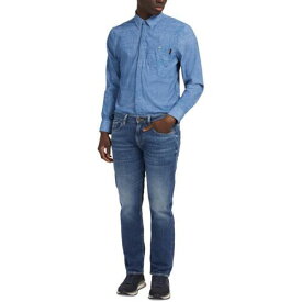 ゲス Guess Mens Blue Tech Stretch Slub Print Slim Button-Down Shirt Top L メンズ