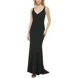 カルバンクライン Calvin Klein Womens Black Crepe V-Neck Formal Evening Dress Gown 8 レディース