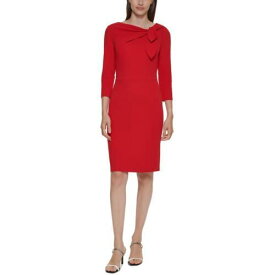 カルバンクライン Calvin Klein Womens Red Crepe Tie Neck Wear to Work Dress Petites 8P レディース