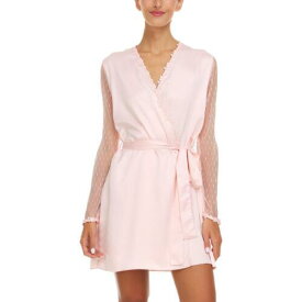 Flora Nikrooz Womens Pink Mesh Inset Cover Up Lace Trim Robe L レディース