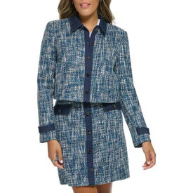 カルバンクライン Calvin Klein Womens Blue Denim Trim Crop Office Suit Jacket Blazer 12 レディース