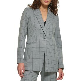 カルバンクライン Calvin Klein Womens Gray Woven Window Pane One-Button Blazer Jacket 14 レディース