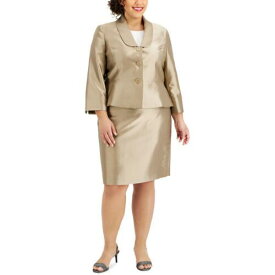 Le Suit Womens Gold Three Button Business Career Skirt Suit Plus 18W レディース