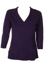 KarenScott Karen Scott Plum Purple V-Neck Long Sleeve Ribbed Detail Sweater Purple XS レディース