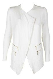 INC Inc International Concepts Washed White Long-Sleeve Zip-Detail Draped Cardigan レディース