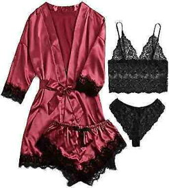 SOLY HUX Womens Pajama Set 4pcs Floral Lace Trim Cami Lingerie Sleepwear with レディース