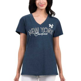 ジースリー Women's G-III 4Her by Carl Banks Navy New York Yankees Key Move V-Neck T-Shirt レディース