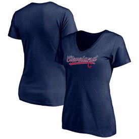 ファナティクス ブランド Women's Fanatics Branded Navy Cleveland Indians Steppin Up V-Neck T-Shirt レディース