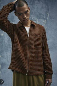 Standard Cloth Shirt Zip Up Waffle Knit Large Brown NWT Urban Outfitters メンズ