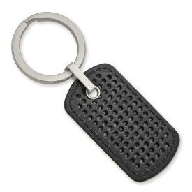Chisel Stainless Steel Brushed Textured Black Leather Stitched Key Ring メンズ